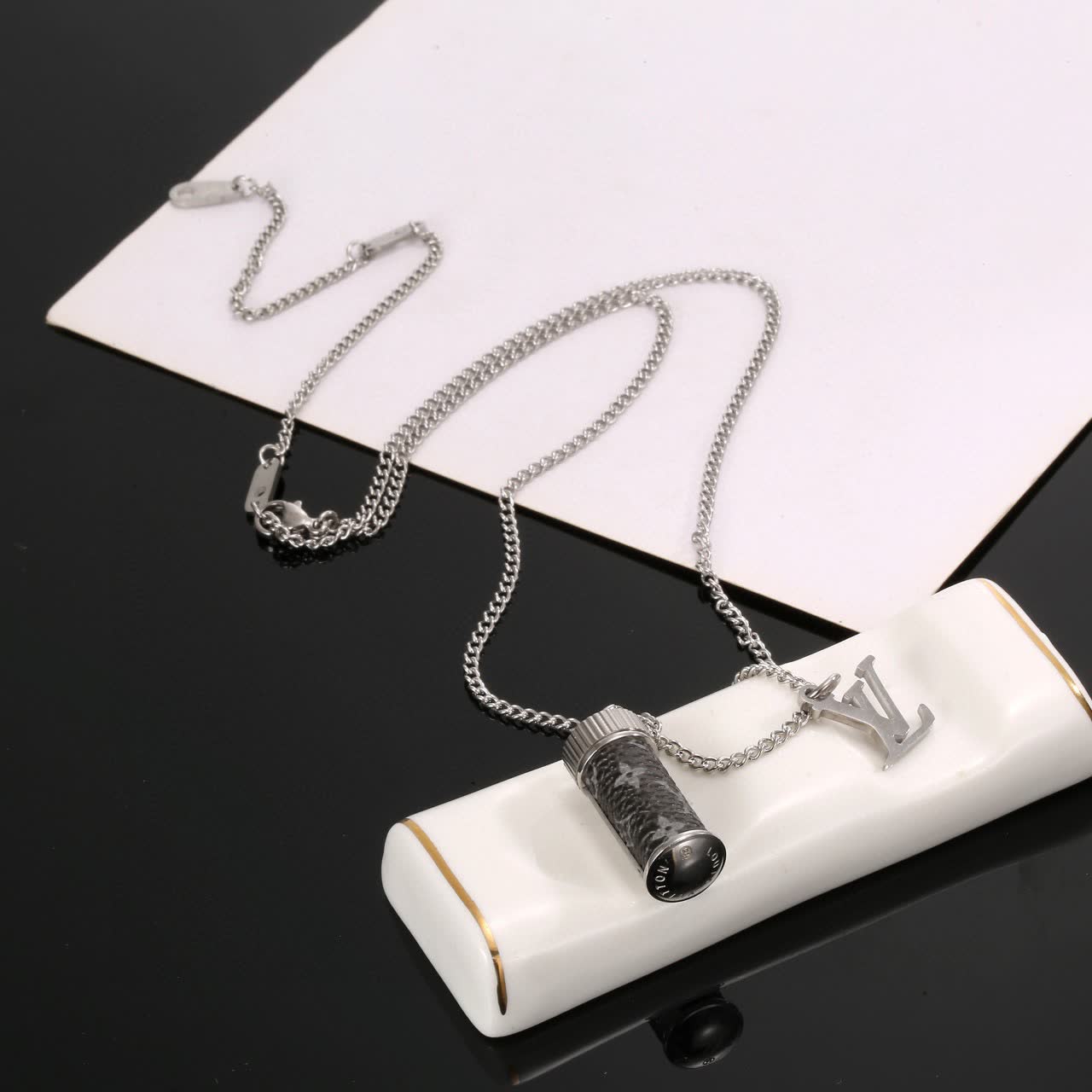 Louis Vuitton Silver and Monogram Necklace
